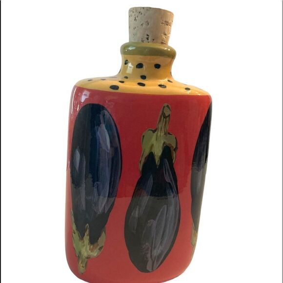 Droll Designs Eggplant/Carrot Collection Ceramic Olive Oil Jar with Cork - Picture 8 of 11